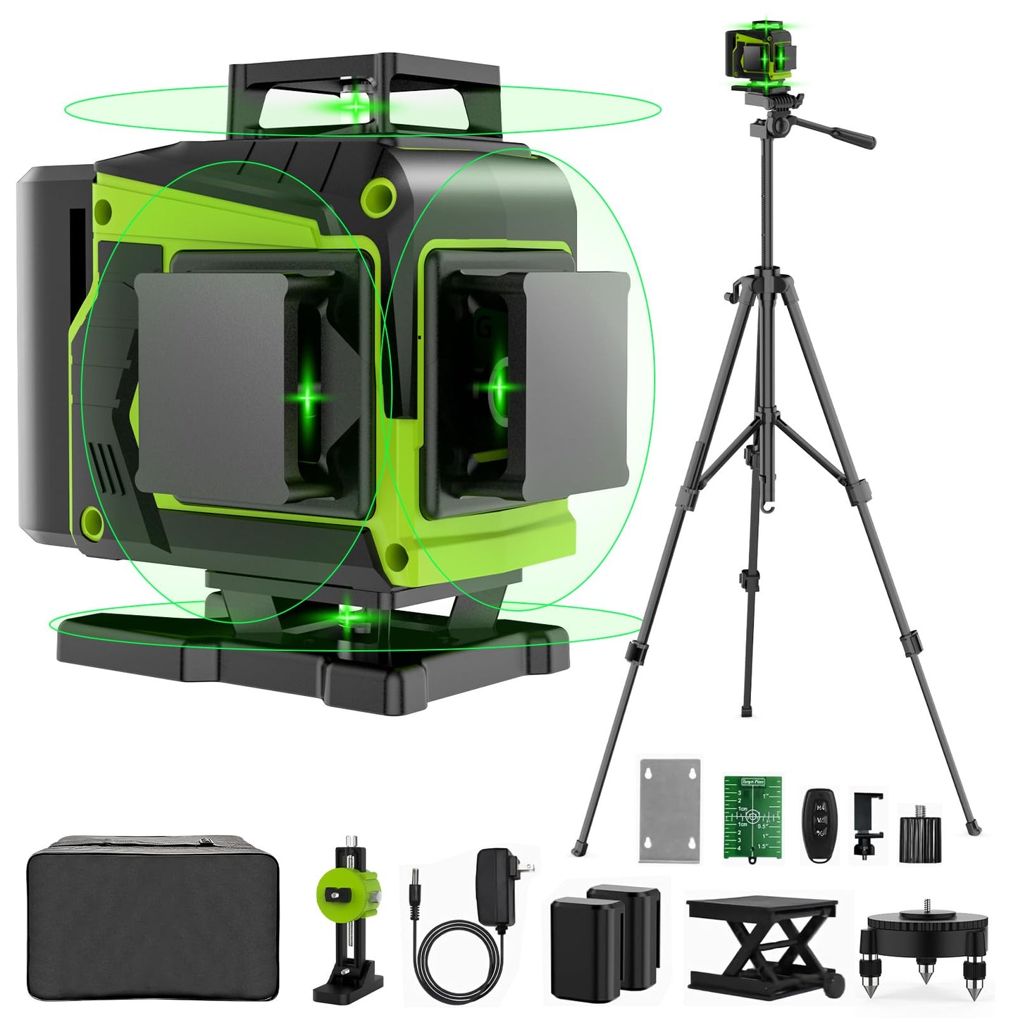 16 Line Laser Level with Tripod,4x360° Self Leveling Laser Level with 2 Batteries,4D Laser Level 360 Self Leveling,Green Line laser Level Tool for Construction,Picture Hanging,Home Renovation