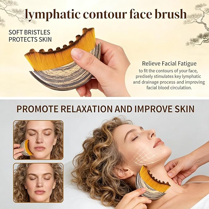 Lymphatic Contour Face Brush,Ergonomic Lymphatic Drainage Massager,for Lymphatic Brush Chin & Jawline Sculpting, Anti-Puffiness, Detox & Lift, Improves Skin Glow & Absorption