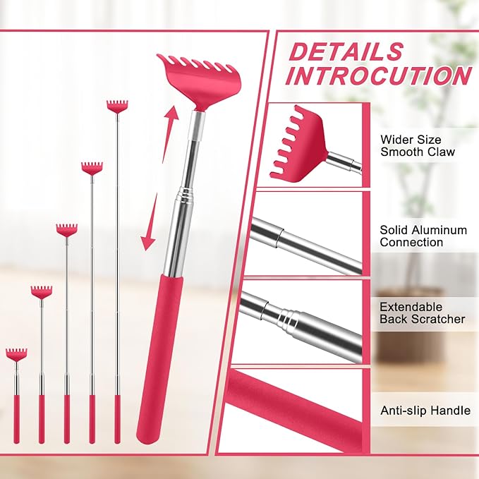NICEMOVIC 6 Pack Back Scratcher for Women Men, Christmas Stocking Stuffers, Prizes for Adults, White Elephant Gifts for Adults, Extendable Bulk Back Massager Tool for Thanksgiving Birthday (Red)