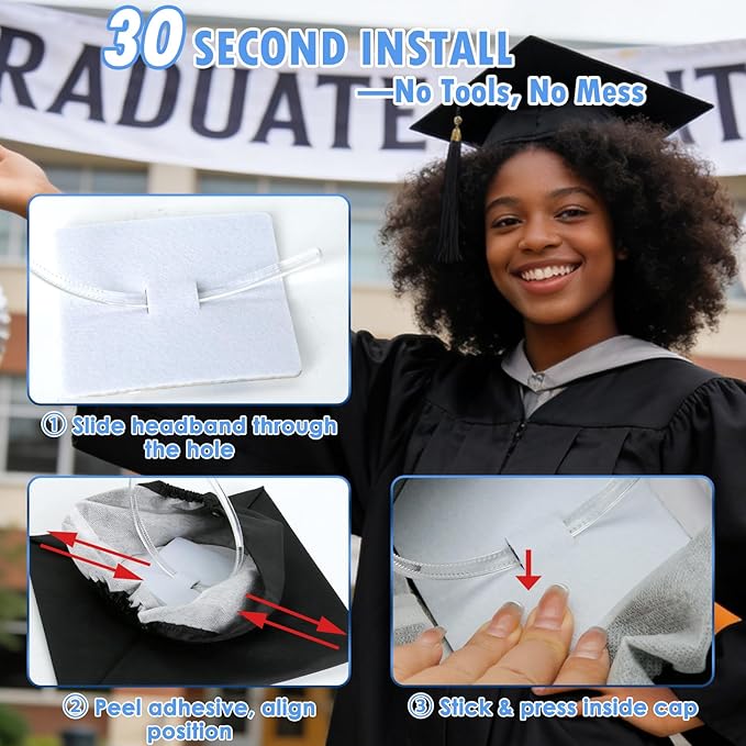 PUNCHMAN 2 Pack Graduation Cap Headband - Invisible All-Day Comfort Grad Cap Headband Insert - Secure Grad Hat Holder for Curly/Thick Hair - Anti-Slip Removable Graduation Hair Accessories,Clear