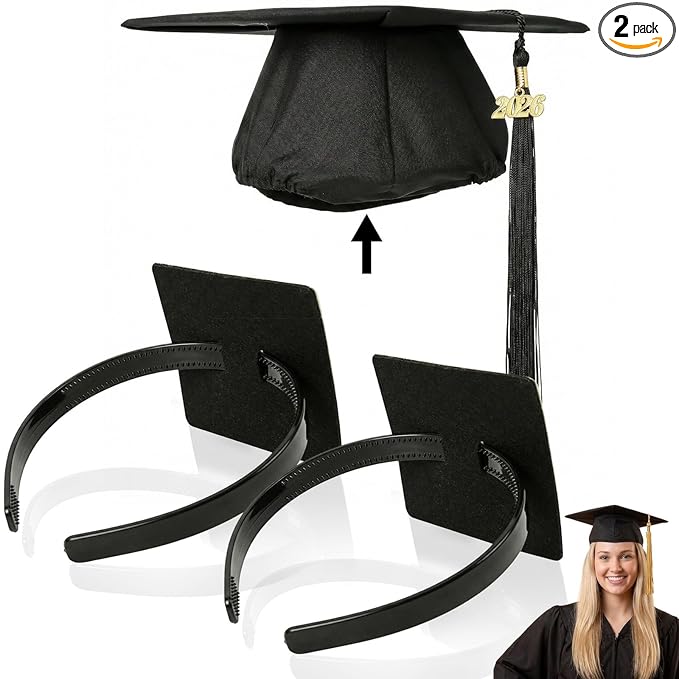 Aolamegs 2 Pcs Graduation Cap Headband, Anti-Fall Firm Hair Band Insert, Secure Grad Hat Accessory for Graduates, Students, Women (Grad Cap Not Included)