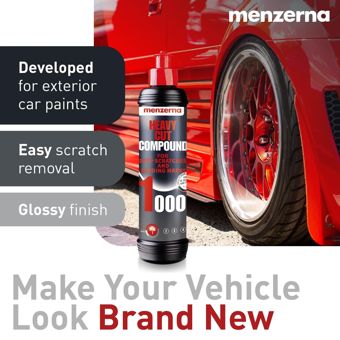 menzerna Heavy Cut Compound 1000" I Abrasive Polishing Compound for Deep Scratches, Sanding Marks, Swirls & Holograms I Buffing and Polishing Compound for Scratch Repair I Silicone Free I 16 fl oz.
