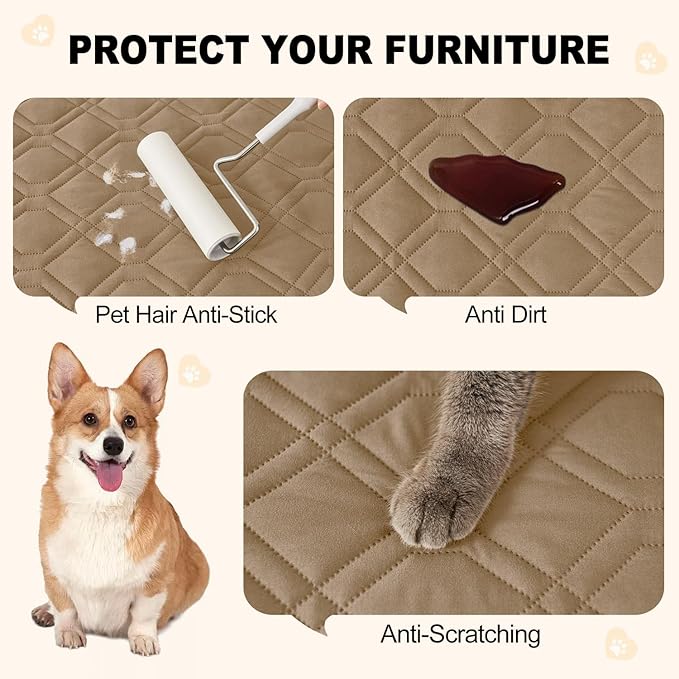 Smiry Reversible Waterproof Couch Covers for Sofa, Washable Dogs Pet Couch Covers for 3 Cushion Sofa Pet Friendly, Water Resistant Furniture Protector Slipcover, Geometric (82"x82", Camel/Beige)