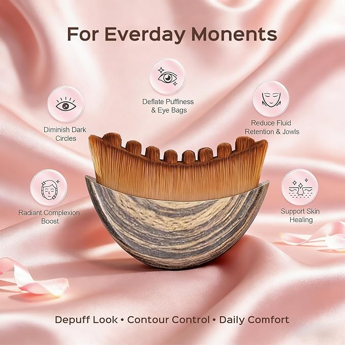 2PCS Lymphatic Contour Face Brush, Soft Facial Drainage Massager Tool for Face & Neck Lifting, Jawline Chin Sculpting, De-Puff Dry Brushing, Gua Sha Brush, Curved Ergonomic Design (Brown, 2-Pack)