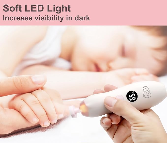 Royal Angels Rechargeable 22 in 1 Baby Nail Trimmer with LCD Display, Labeled Case, 13 Extra Pads, Safe Quiet LED Light Electric Baby Nail File Kit for Newborns Toddlers (WhitePink)