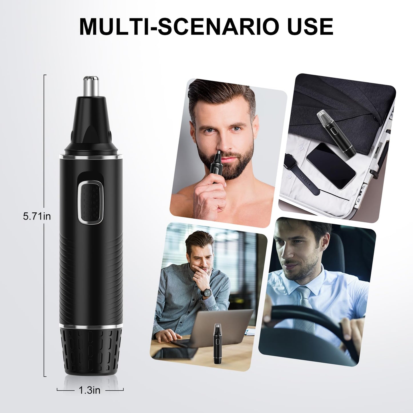 XOOMRSCP Nose Hair Trimmers for Men，Rechargeable Hair Trimmer 2 in 1 Painless Multifunctional Ear and Nose Hair Trimmer with IPX7 Waterproof Dual Edge Blades (Black Silver)