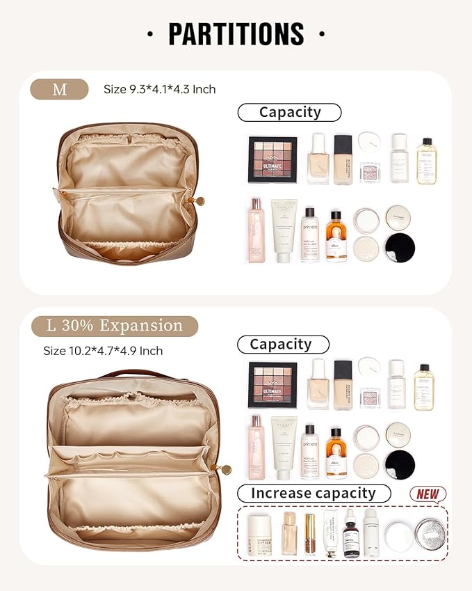 EACHY Travel Makeup Bag, Large Capacity Cosmetic Bag for Women, Waterproof PU Leather, Flat Open Portable Toiletry Bag for Skincare, Brushes & Travel Essentials