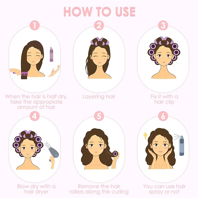Hair Rollers Set, 29 Pcs Self Grip Heatless Hair Curlers Styling Tools Hair Rollers for Blowout Look for Long Hair DIY Rollers Hair Curlers