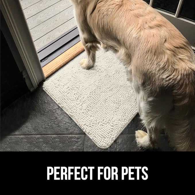 GORILLA GRIP SoakSTOPPER Dog Door Mat, 48x30 Machine Washable Rug Absorbent Doormat Captures Moisture Mud Dirt, Quick Dry Soft Chenille Entryway Rugs Indoor Entrance Mats for Dog Paws, Cream