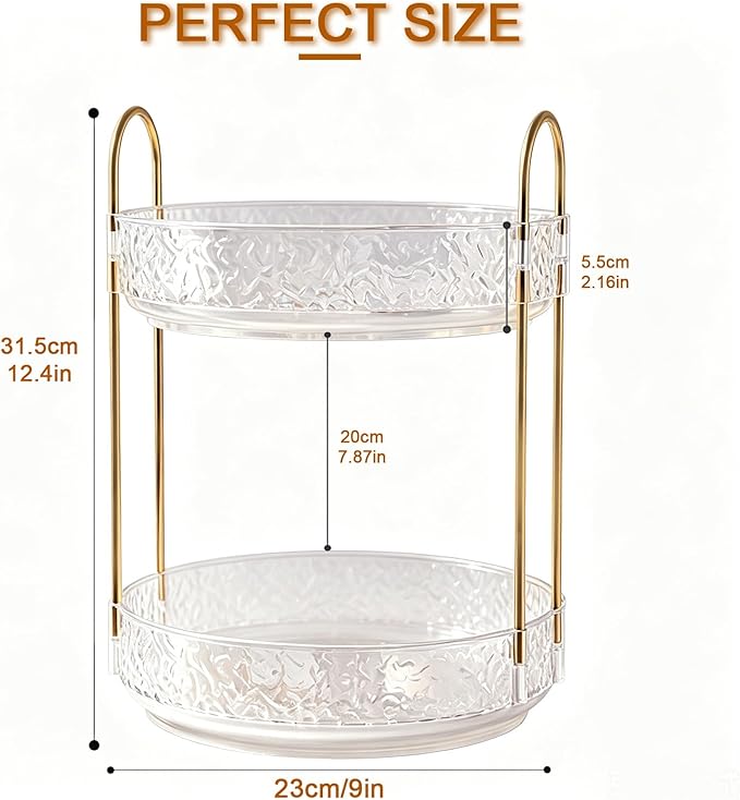 Fangoo 2 Tiers Clear Rotating Makeup Organizer for Vanity, 360 Spinning Skincare Organizers for Dresser Perfume Organizer Large Skincare Make up Storage Cosmetic Organizer for Bathroom Countertop