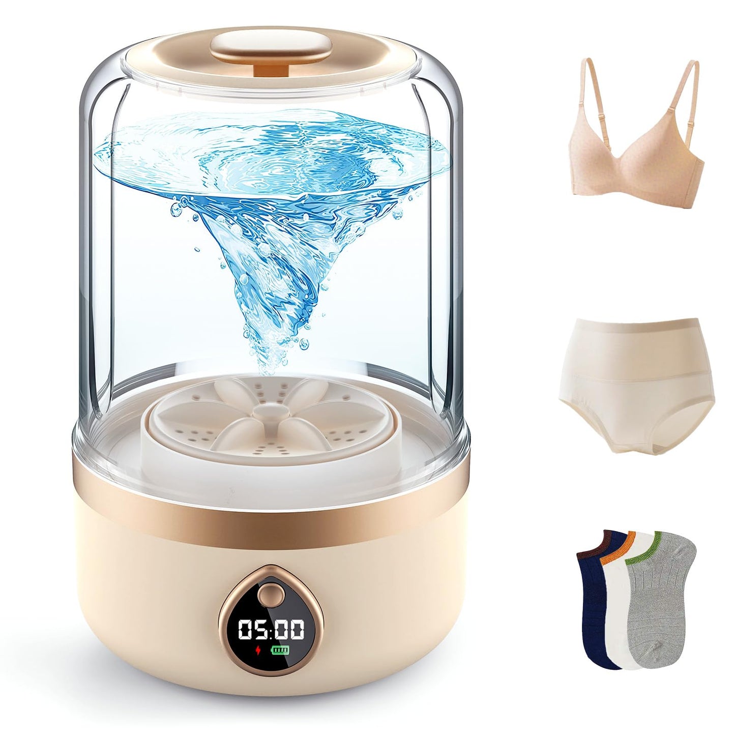 Underwear Washer, Portable Mini Washing Machine, Upgraded Mini Washings Machines, Rechargeable Cordless Washing-Machine, Laundry Cup for Bra, Underwear, Socks (1.5L apricot)