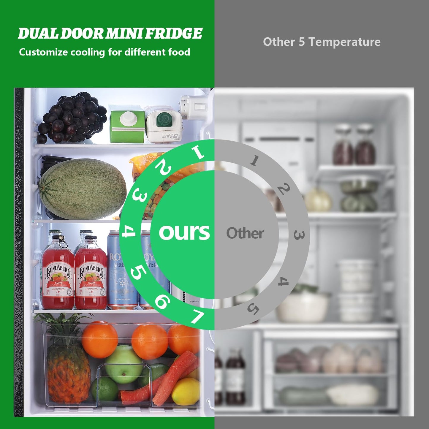 DEMULELR 4.5Cu.ft Small Mini Refrigerator with Freezer Black Two Door Mini Fridge with Crisper Drawer & Extra Drink Space, LED Light, Apartment Size Fridge for Dorm Office 17.5" W x 18.5" D x 43" H