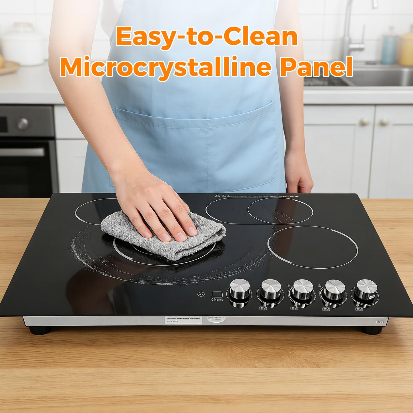 4-Burner Electric Cooktop, 30" x 20" Electric Ceramic Cooktop with Knob Control, 110V 1200W Built-in Stove Top with 0-90mins Timer, for Home, Commercial Kitchen, for Hotel, Restaurant