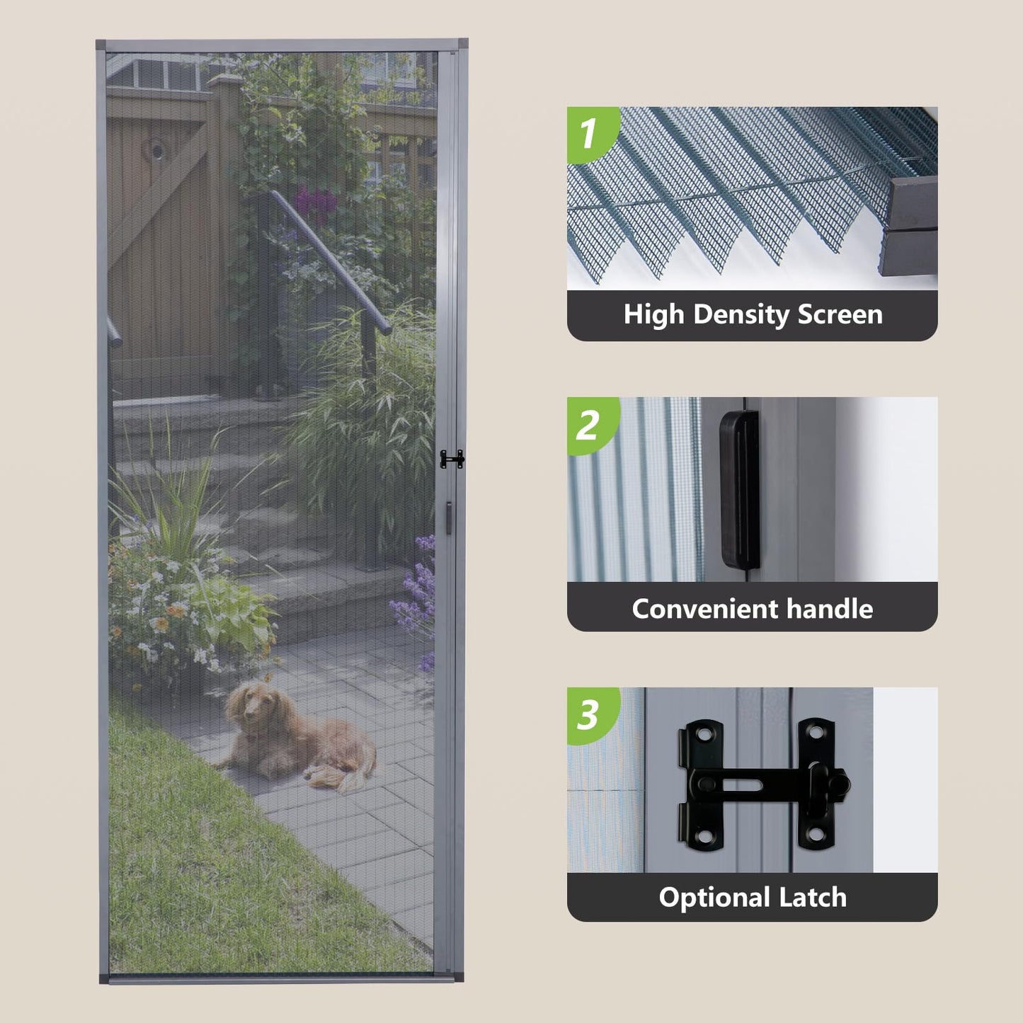 Retractable No-Drilling Sliding Screen Door, Seamless Aluminum Frame Low-Profile Tracks for Closer to Nature, Keeping Insects Out, Pet and Child-Friendly, Customizable Sizes for Your Opening