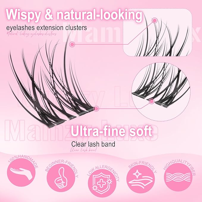 Wispy Lash Clusters Natural 8-14MM Eyelash Clusters CC Invisible Band Short Curly Cluster Eyelash Extensions DIY Versatile Eye Lashes Clusters Extension by MAMZY LUXE