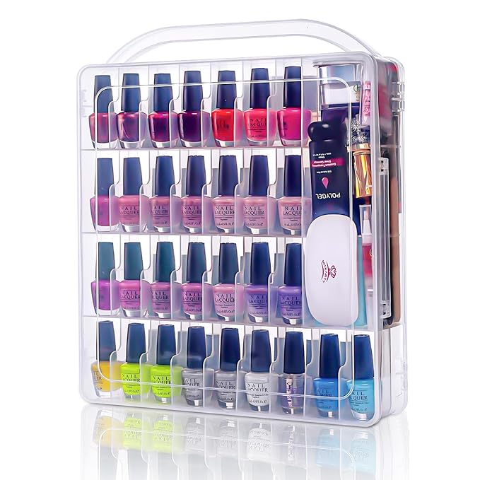 Makartt Gel Nail Polish Organizer, Clear Storage Case Holder for 60 Bottles, Large Compartment, Space-Saving, Travel Carry, Colors Display