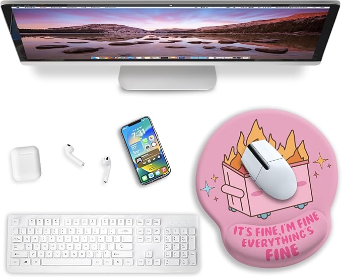 Blusabaca Funny Cute Mouse Pad with Wrist Rest, Dumpster on Fire Ergonomic Mouse Pads Wrist Support for Desk, Mousepad for Wireless Mouse Gaming Laptop Work Home Desk Accessories Office Supplies Decor