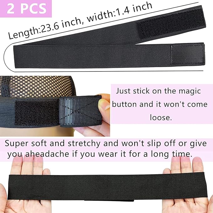 2 Pcs Wig Band For Melting Lace Band Elastic Bands For Wig Edge Lace Frontal Melt Adjustable Wrap To Lay Scarf Keeping Grip No Slip
