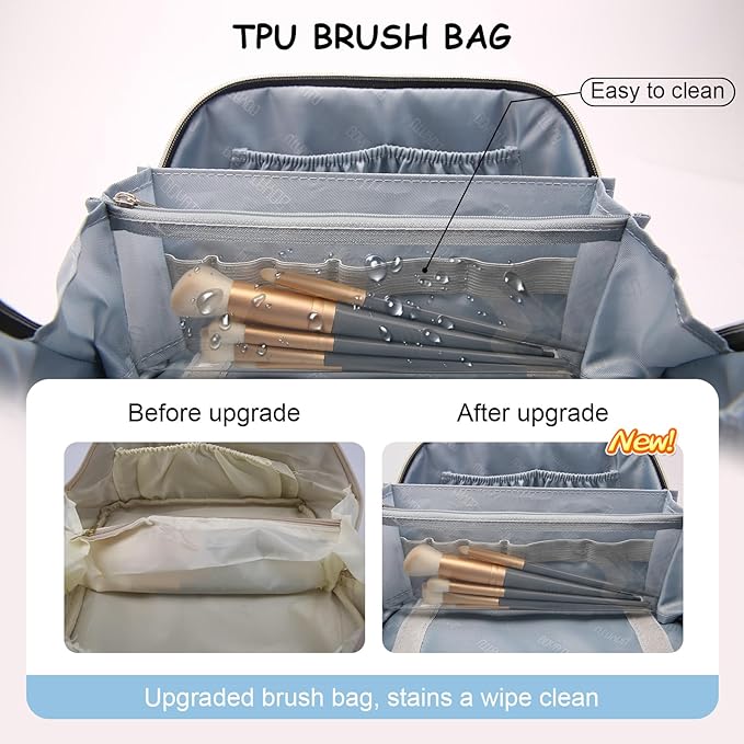 BOYATU Travel Makeup Bag Organizer Cosmetic Bag: 3 Pcs Set Make up Bags for Women with Handle - Waterproof Vegan Leather Toiletry Bags Travel Essentials Pouch with Compartments (F-01-Black)
