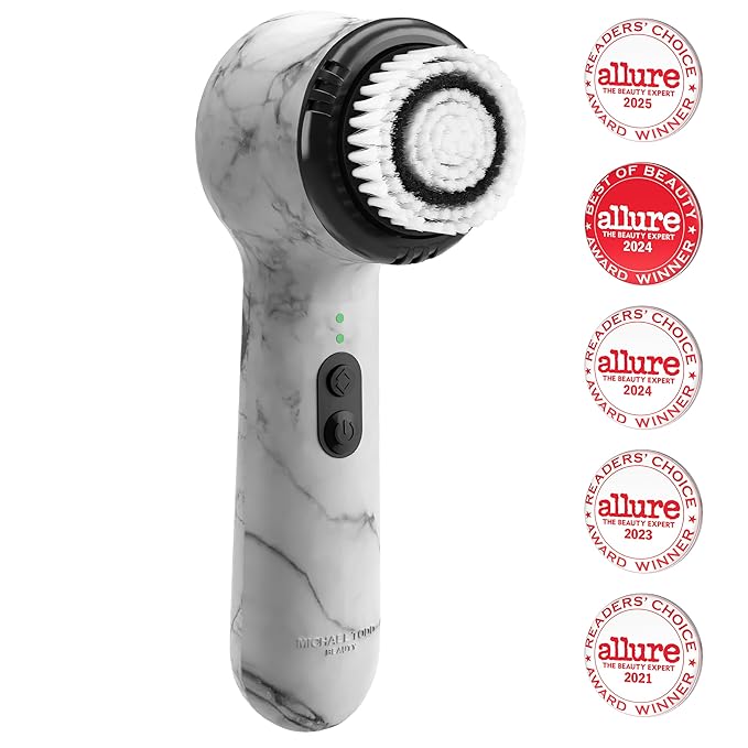 Michael Todd Beauty Soniclear Allure 2024 Best of Beauty Winner Facial Cleansing + Exfoliation Brush System with Antimicrobial Protected Bristles, 4 speeds, Serum Infusion Head + Travel Case