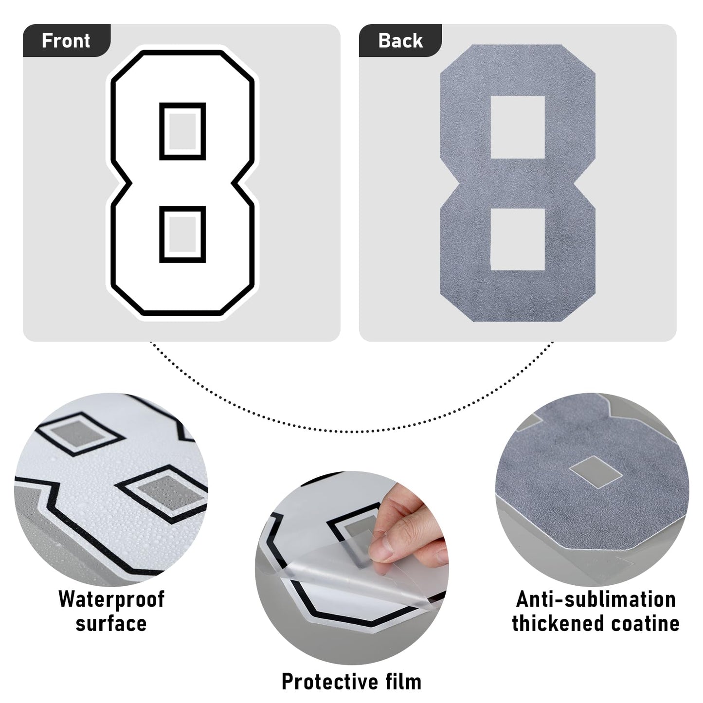 190 Pcs Iron on Letters Iron on Numbers Alphabets Fabric Stickers 8 Inch and 3 Inch Number Patches 2'' Heat Transfer Letters for Clothing DIY Crafts Sports Team Uniform(Border Style,White)