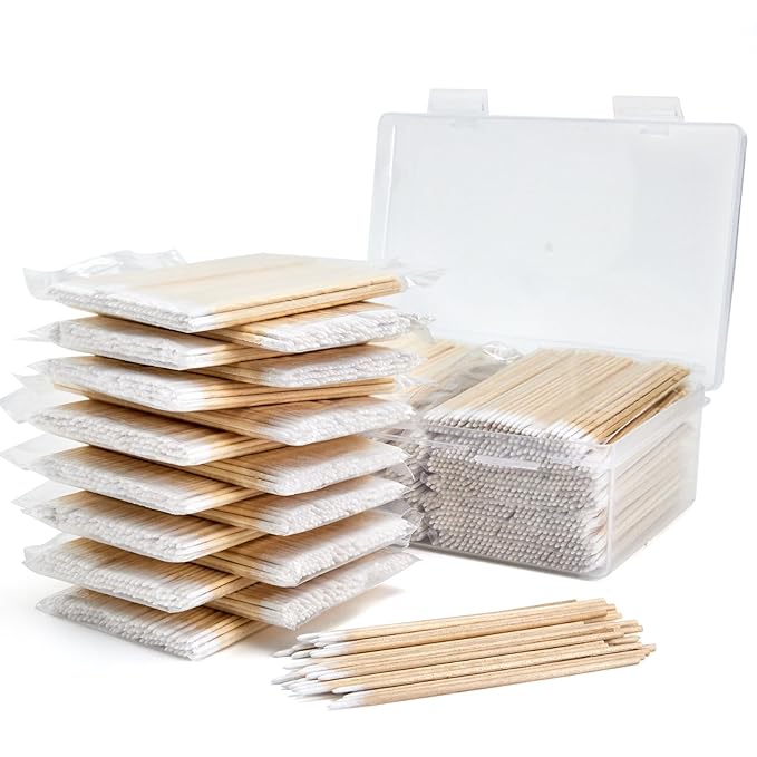 1500PCS Pointed Cotton Swabs with Storage Case - 4 inch Microblading Precision Tip Cotton Swabs with Wooden Sticks - Micro Tips for Makeup Eyelash Extensions Nail Art Supplies