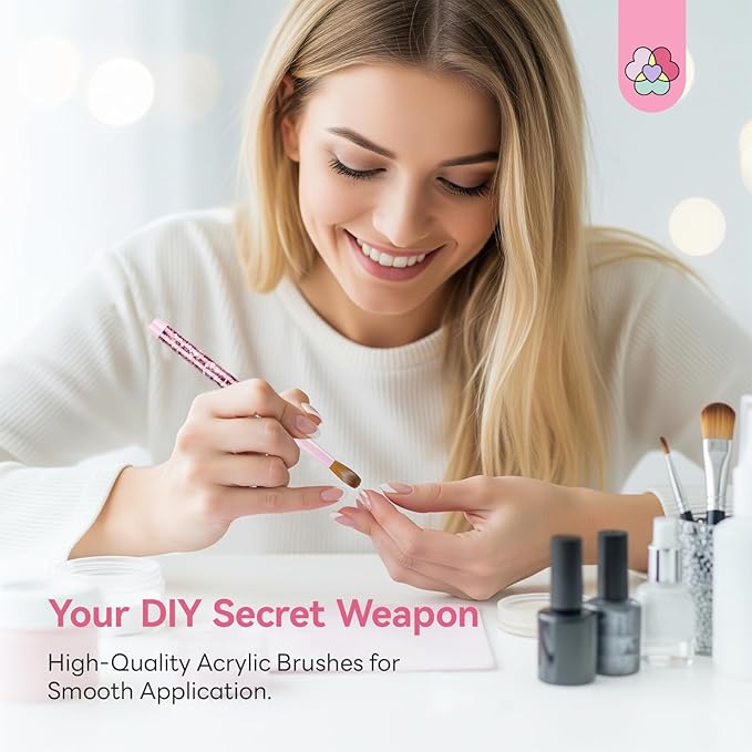 SAVILAND Kolinsky Acrylic Nail Brush Set: Size 6,10,12,14 Professional Manicure Brushes with Gradient Pink Handle for Acrylic Powder 3D Carving & Nail Art Extension Tools Kit Salon Home DIY