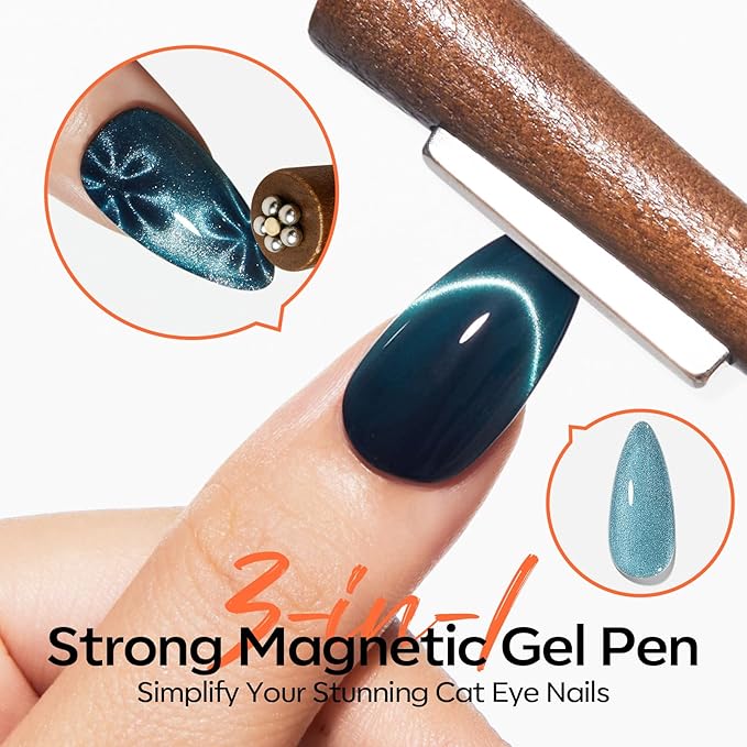 modelones Cat Eye Magnet Set, Heart French Cateye Gel Polish Nail Tools Kit Dual-Head 3 IN One Magnets Pen Heart Round Square Flower Glassy Moon Multi Effect Nail Art Designs Home DIY Salon Use