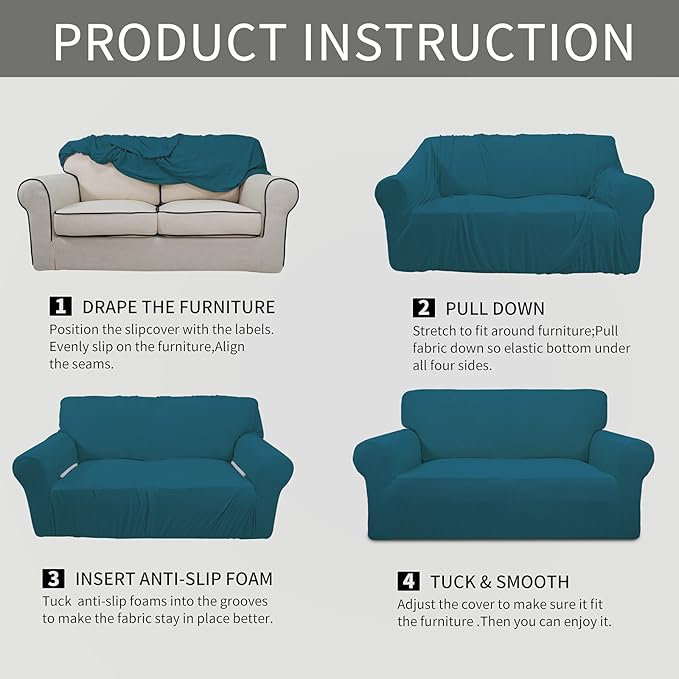 Easy-Going Stretch Oversized Loveseat Slipcover 1-Piece Sofa Cover Furniture Protector Couch Soft with Elastic Bottom for Kids Polyester Spandex Jacquard Fabric Small Checks Peacock Blue