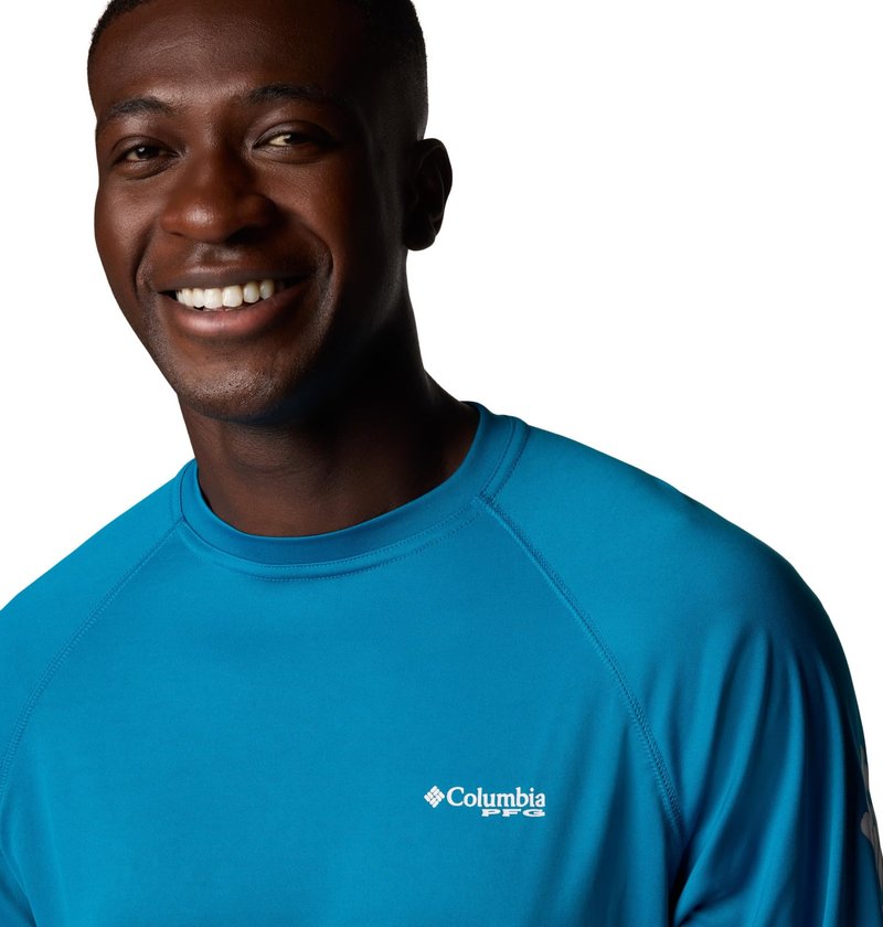Columbia Men's PFG Terminal Tackle Long Sleeve Fishing Shirt, Blue Echo/White Logo, XX-Large
