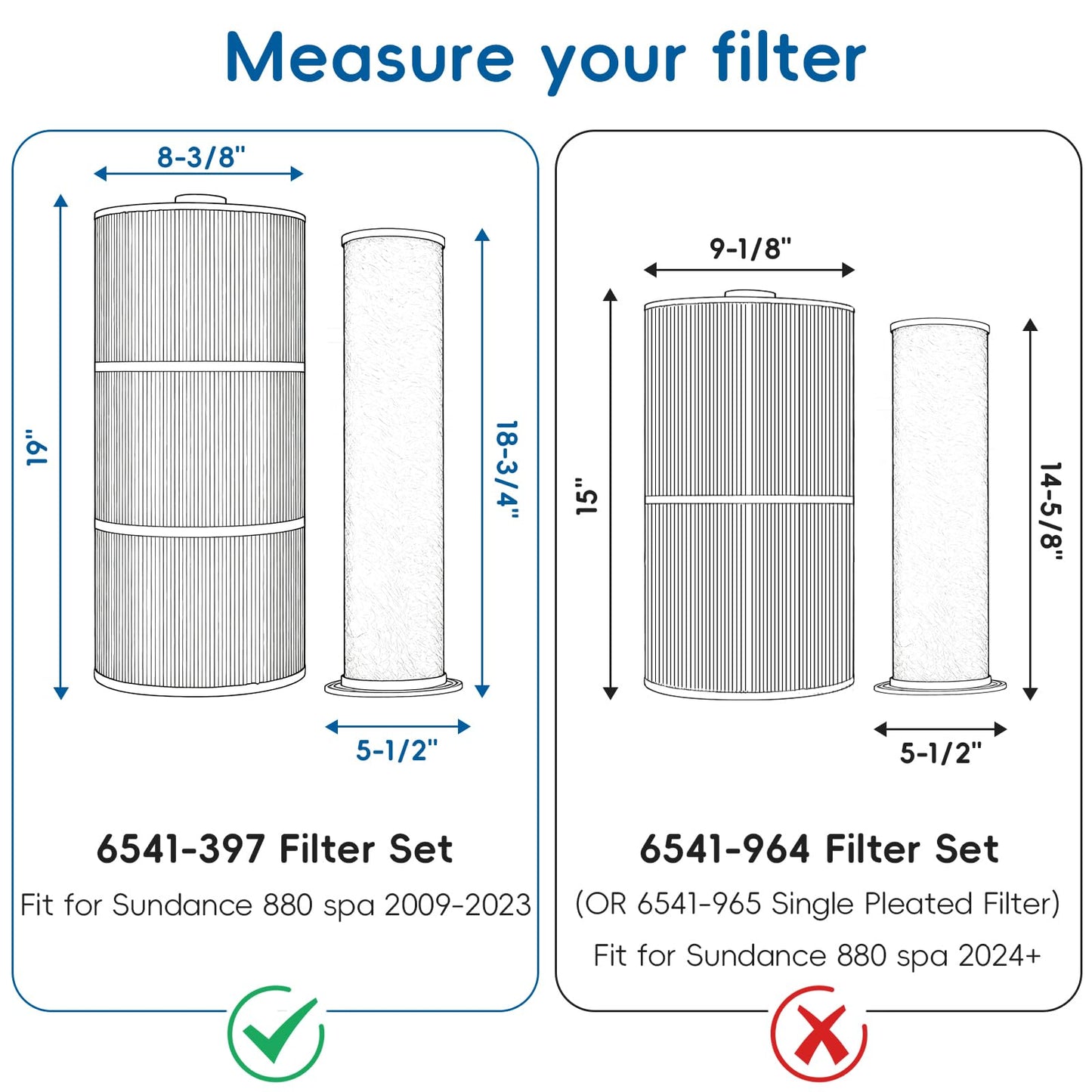 6541-397 Pool Spa Filter Compatible with 2009-2023 Sundance 880 Spa Filter (Outer 6473-165 and Inner 6473-164), Replacement for Sundance 880 Filter, Optima/Maxxus/Cameo/Aspen/Marin 880 Spa Filter