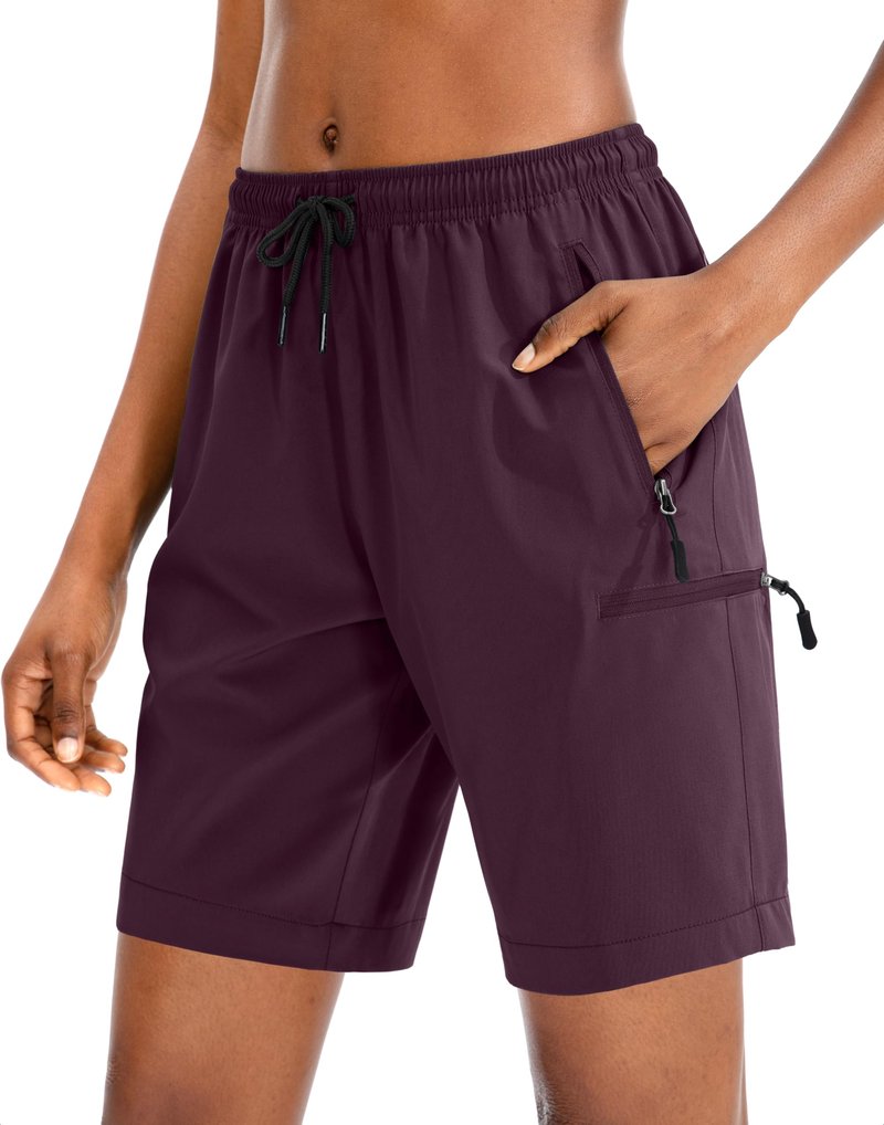 SANTINY Women's 5''/ 7''/9'' Hiking Cargo Shorts Quick Dry Lightweight Summer Shorts for Women Athletic Zipper Pockets(Dusty Purple_L)