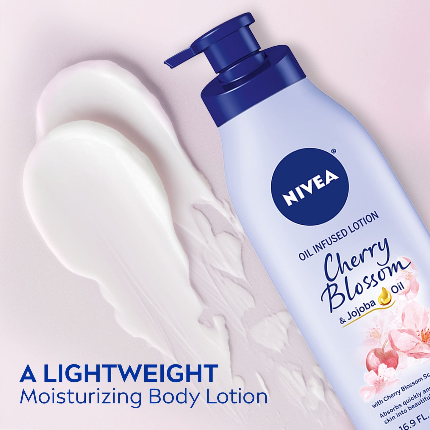 NIVEA Oil Infused Cherry Blossom and Jojoba Oil Body Lotion for Women, Fast-Absorbing and Non-Greasy Cherry Blossom Scented Lotion Moisturizes for 48 Hours, 16.9 Fl Oz Pump Bottle (Pack of 2)