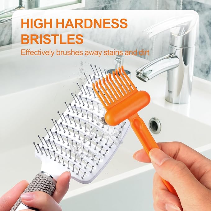 Boar Bristles Hair Brush for Women and Men, Detangling Hair Brush for Smoothing Massage Add Shine, Nylon&Boar Bristles Detangler brush for Hair Healthy (Cleaner-Orange)
