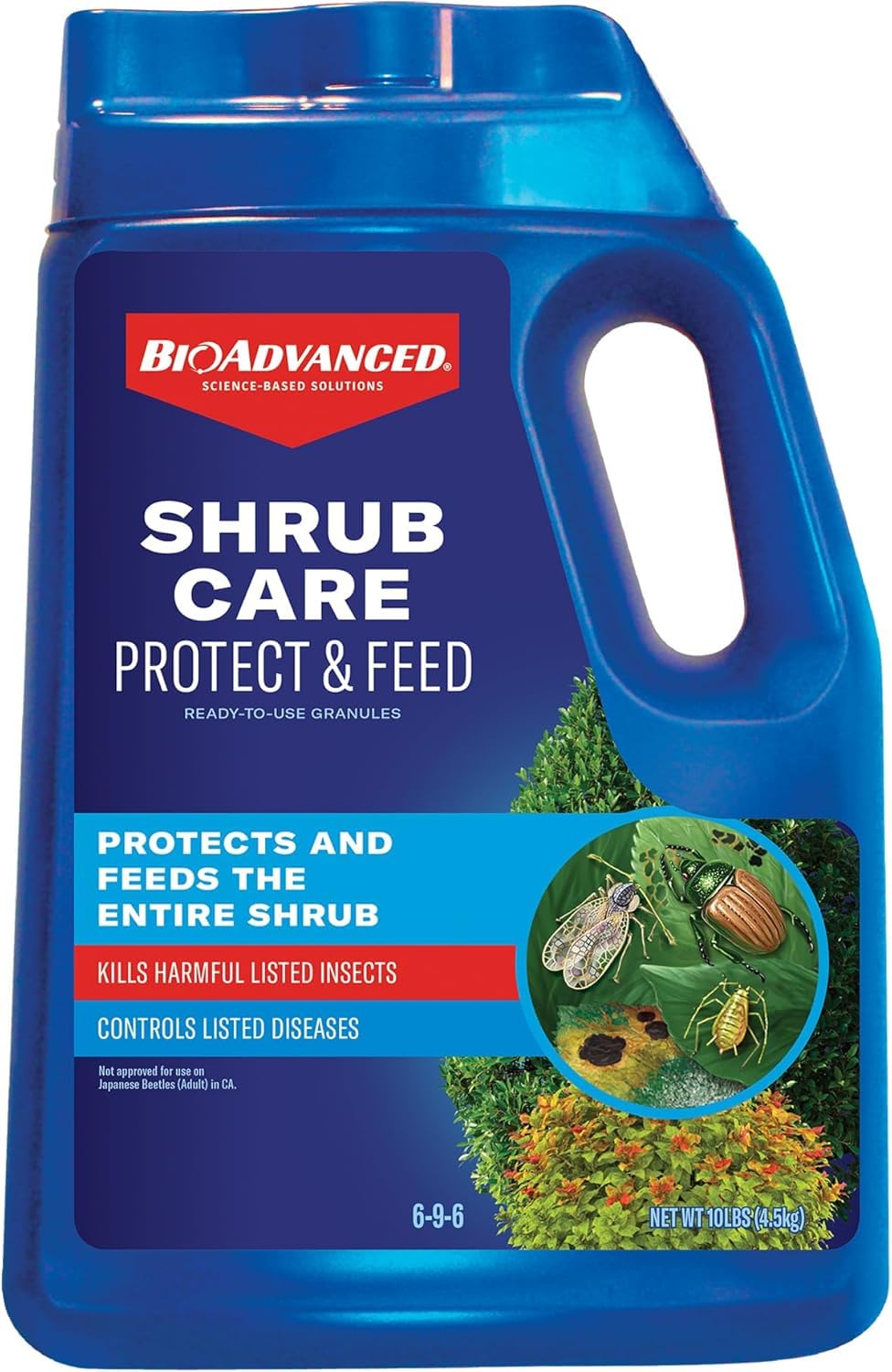 BioAdvanced Shrub Care Protect and Feed Granules - Kills Harmful Listed Insects - Controls Listed Diseases - Insect Control, Disease Control, and Fertilizer - Up to 6 Weeks Protection - 10 lb Bottle