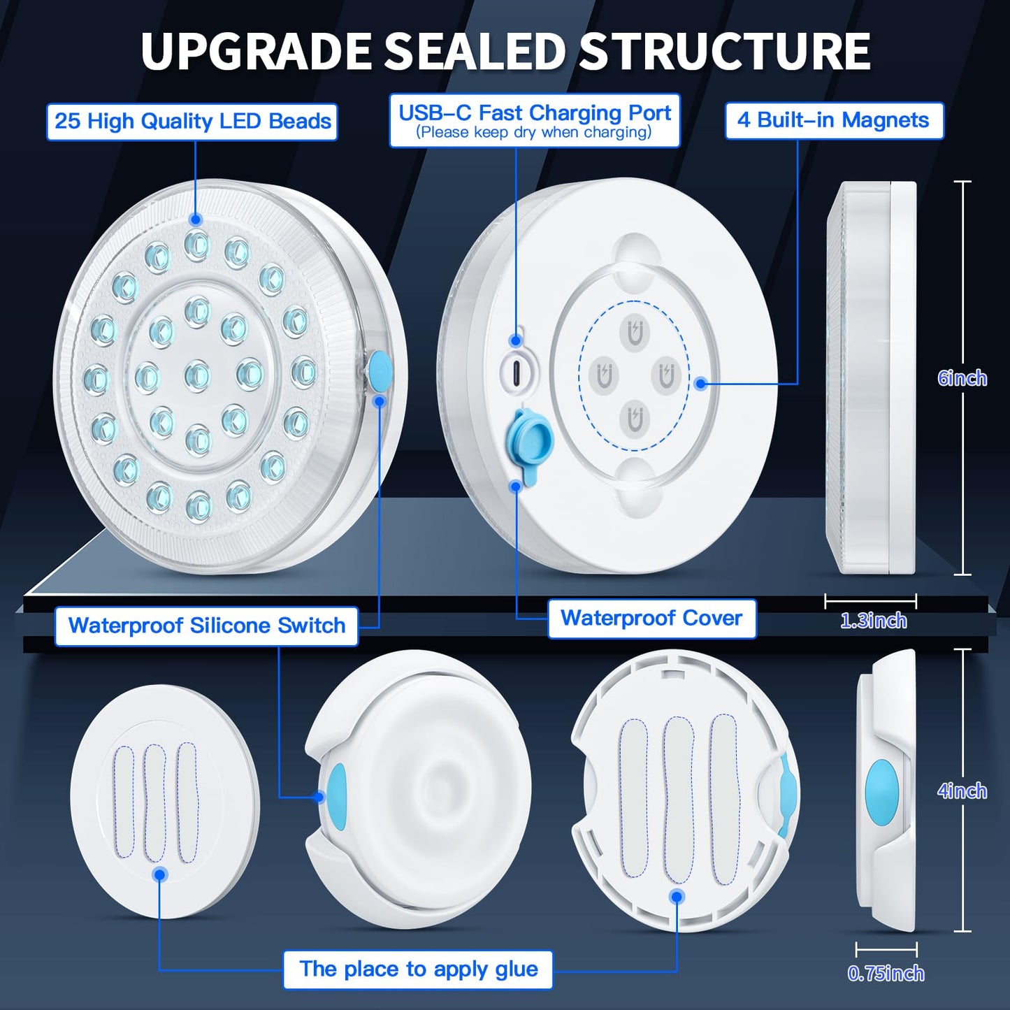 Homly Rechargeable Submersible Pool Lights with Wireless APP Control, Waterproof Underwater Smart LED Lights Controlled Multiple Lighting Modes, 4000mAh Magnets Light for Multi Scene Pool Decoration