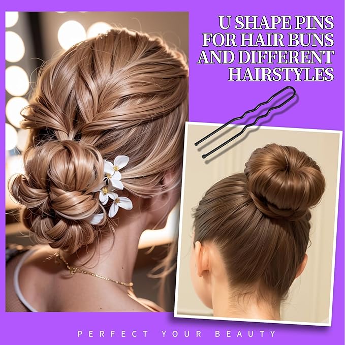 Teenitor 300pcs Hair Pins Bobby Pins Black, 100 Black Bobby Pins 2" 2.75"100 Hair Pins for Women and 100 Clear Hair Bands Kit, U Pins for Buns 2" 2.36"