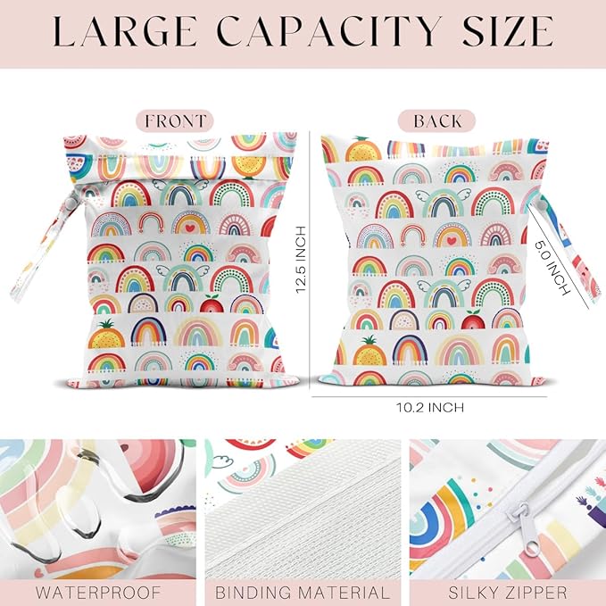 Waterproof Wet Bag for Swimsuit, Travel Beach Wet Dry Bag, Hidden Zipper Reusable Rainbow Decor, for Travel Beach Wet Swimsuits Toiletries Diapers Dirty Gym Clothes Laundry Bag