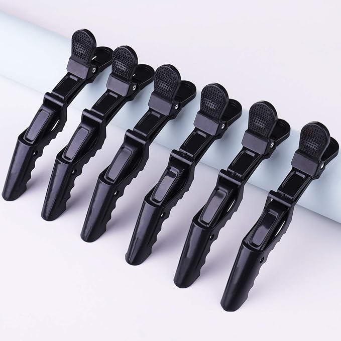 GLAMFIELDS 12 pcs Black Alligator Hair Clips for Women Styling Sectioning Salon, Professional Durable Non-slip Plastic Grip Clip for Hair Cutting Wide Teeth & Double-Hinged Design