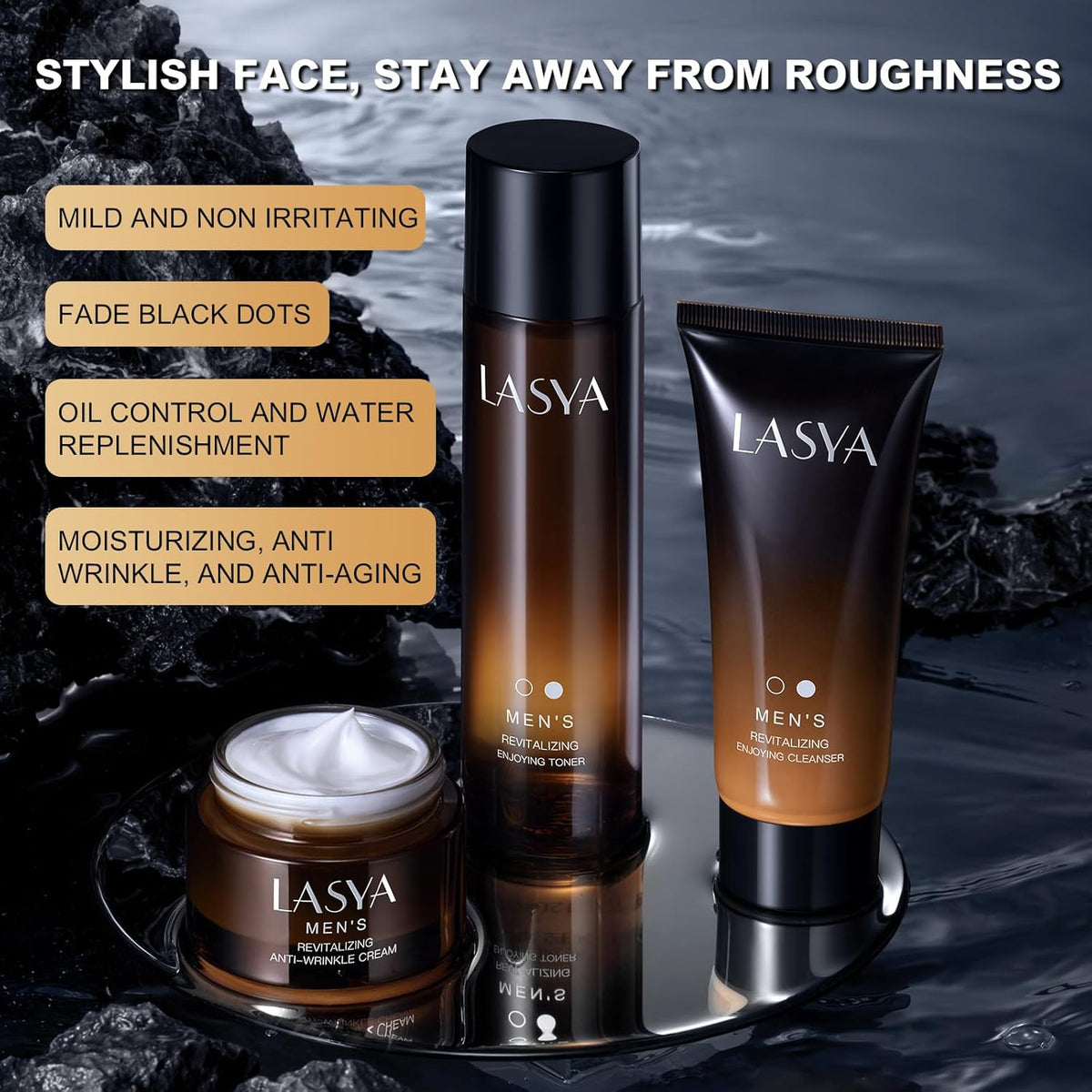 Anti Aging Skin Care Set for Men,Reduce Wrinkles & Hydrate Mens Skin Care Kit Cleanser,Toner,Lotion,Face Cream,Complete Skincare Process for Men Unique Skin Care Sets & Kits(4-Pcs)