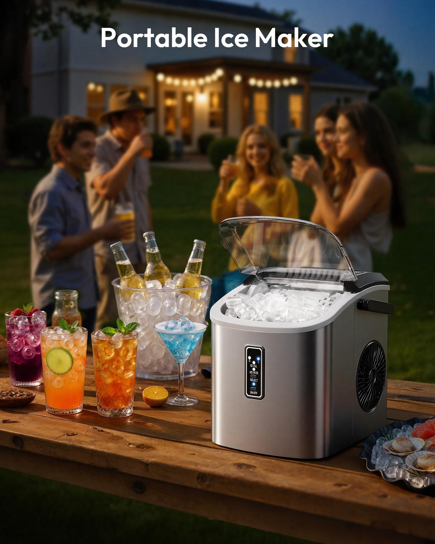 EUHOMY Ice Maker Countertop, 9 Cubes Ready in 6 Mins, 26lbs/24H, Self-Cleaning, Portable Ice Maker Machine with Carry Handle, Basket and Scoop, 2 Sizes of Bullet Ice for Home, Kitchen, Office