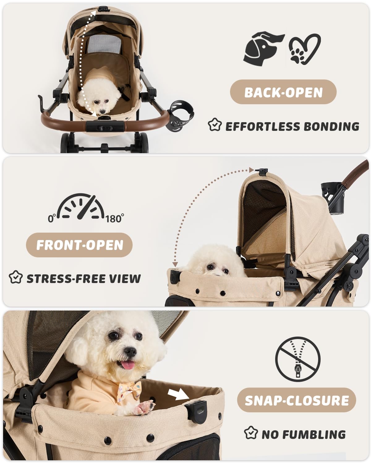 797Audio Dog Stroller for Small Medium Dogs,Pet Stroller for Cats Puppy Up to 121lbs,Foldable,One Click Folding,4 Wheel Shock Absorption,Adjustable Canopy with Sun Shades,Removable Washable Pad(Cream)