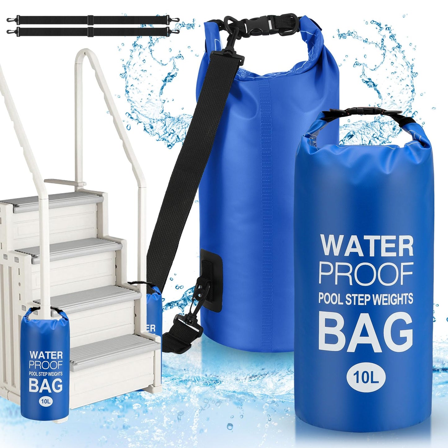 Goovilla Pool Ladder Weights Universal | 2 Pack 10L 500D PVC Waterproof Tear-Resistance Sand Bags for Above Ground Pools Steps | Easy to Fill and Seal with Strong Handle and 2 Straps (Dark Blue)