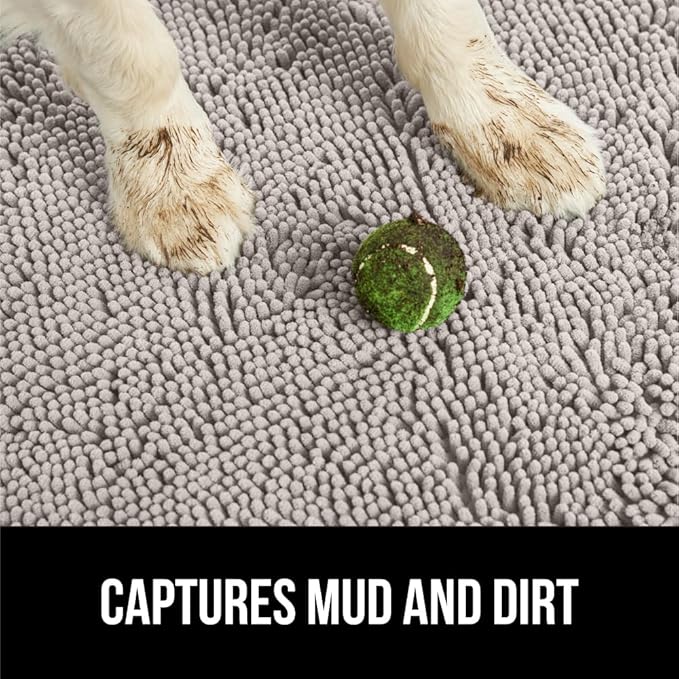 GORILLA GRIP SoakSTOPPER Dog Door Mat, Machine Washable Rug Absorbent Doormat Captures Moisture Mud Dirt, Quick Dry Soft Chenille Entryway Rugs Indoor Entrance Mats for Dog Paws, 24x17 Light Gray