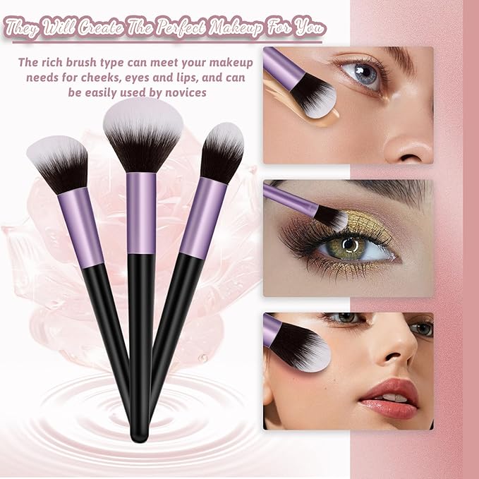Makeup Brush Set, Premium Synthetic 14 Pcs Makeup Brushes, Travel Makeup Brush Set for Foundation, Concealer, Blush and Eyeshadow Brush(Purple)