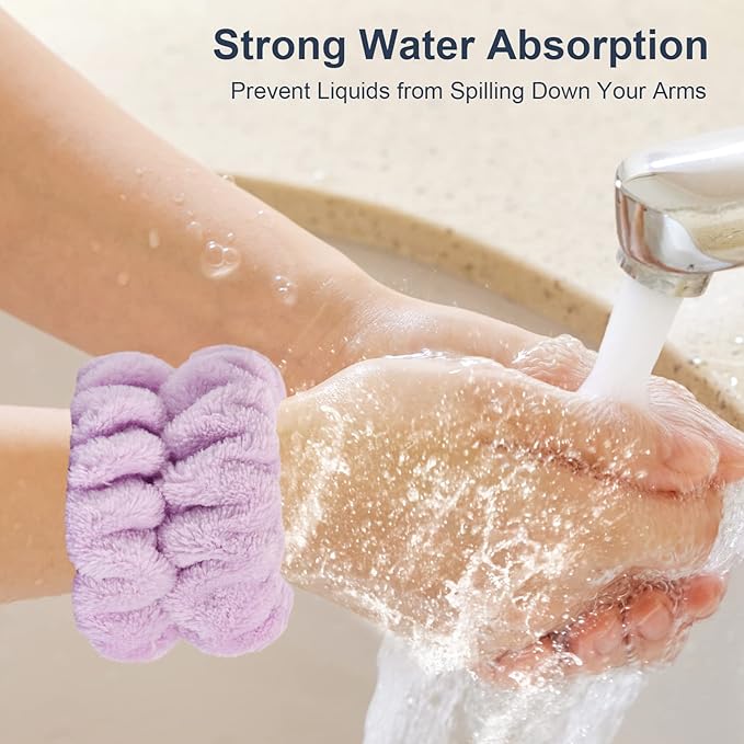 2 Pcs Wrist Bands for Washing Face-Dorbetar, Microfiber Wrist Towels for Washing Face, Spa Wristbands for Washing Face, Face Wash Wristbands, Arm Bands for Washing Face for Woman and Children