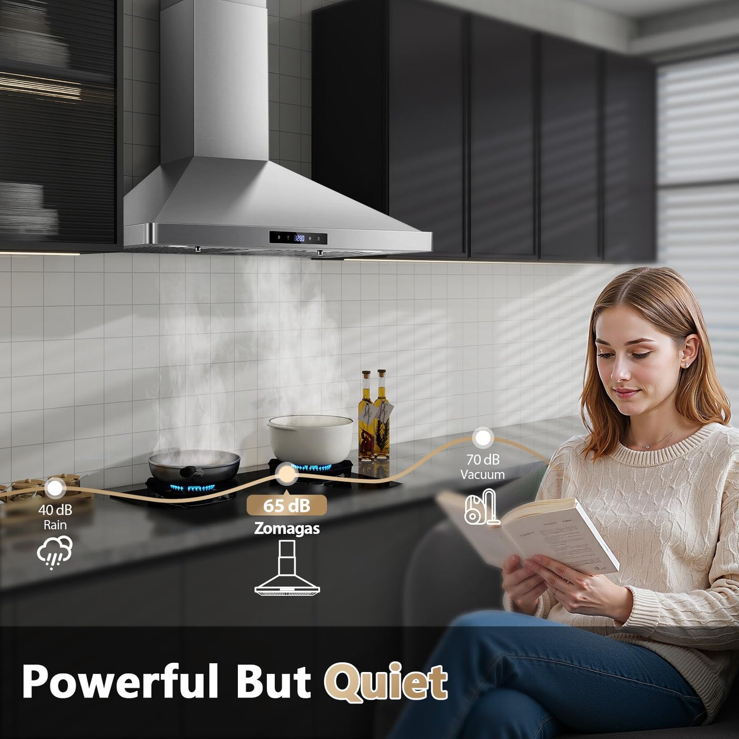 Wall Mount Kitchen Hood 30 inch, Ducted/Ductless Range Hood with Delayed Shutdown Function, 700CFM, 3 Speed Fan, Energy-saving LED Lights, Soft Touch Control, Stainless Steel Grease Filters