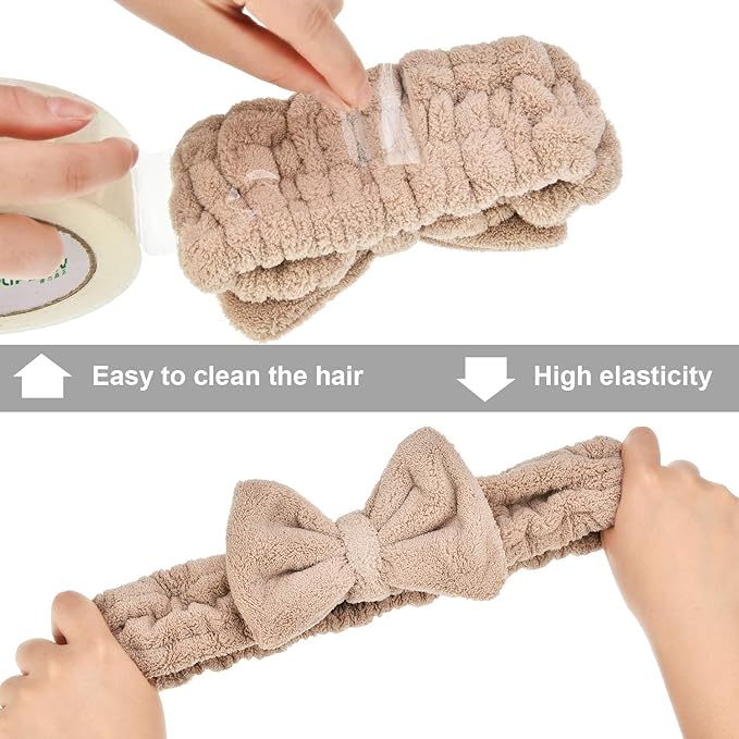3 Pieces Hair Headband Headband to Wash Face for Women Makeup Spa Headband, Microfiber Bowtie Shower Headband for Women and Girls (Light Pink, Light Green, Light Brown)