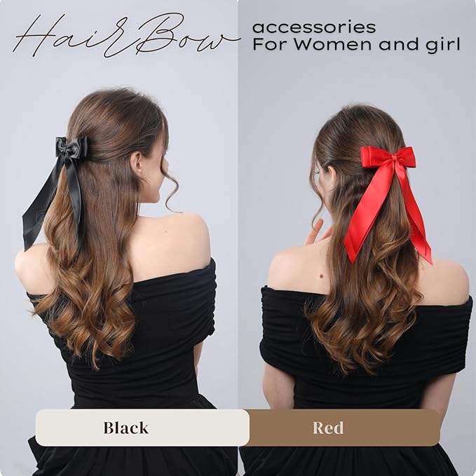 LuSeren 2 PCS Double Layer Hair Bows Red and Black Hair Ribbon Clips Ponytail Holder Accessories for Women Girls Toddlers Teens Kids