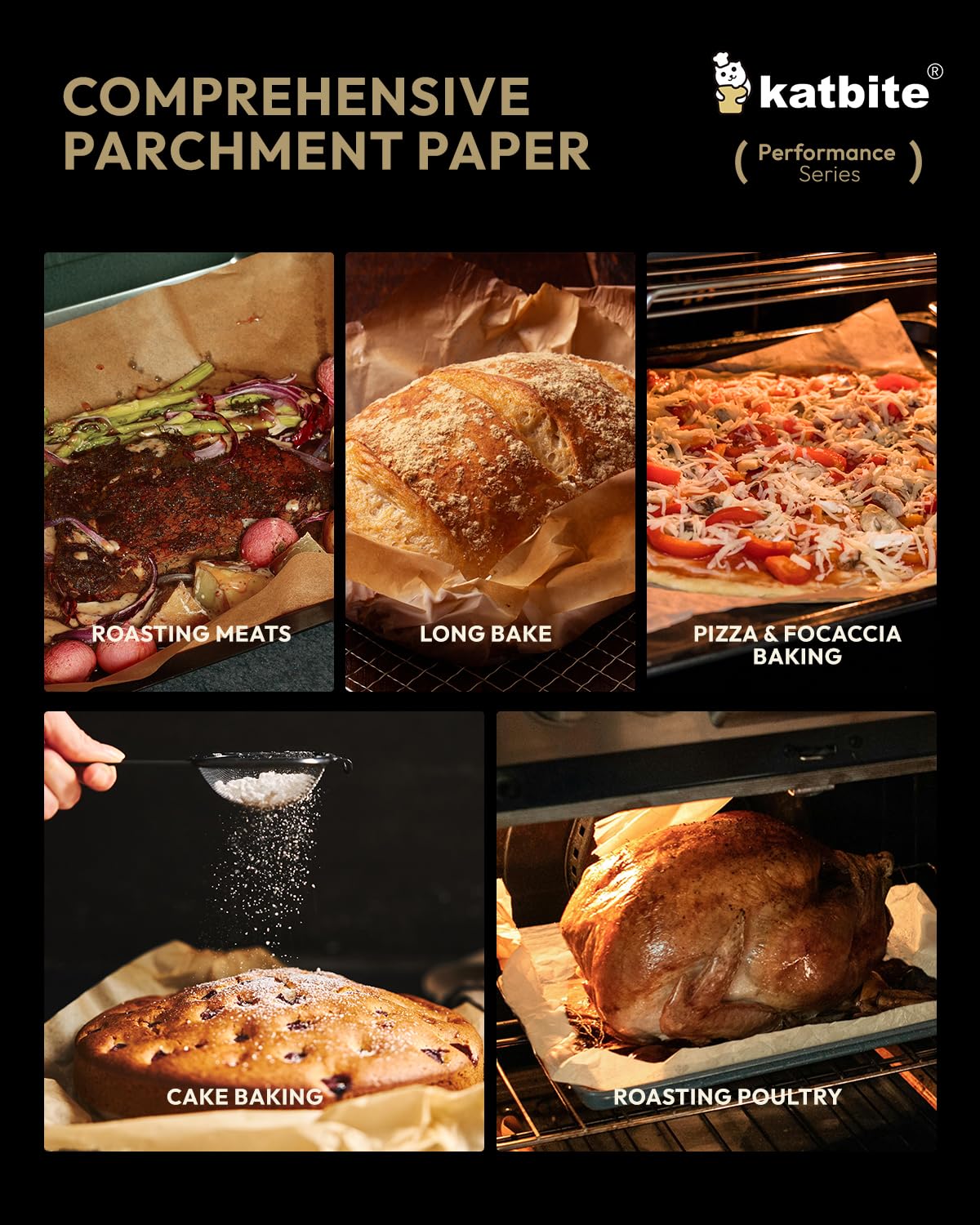 Katbite 200 Pcs Parchment Paper Sheets, 12x16IN Ultra-strong Unbleached Baking Paper Non-Stick for Professional Baking, Pre-cut Parchment Paper Suitable for Baking,Cooking [Performance Series]